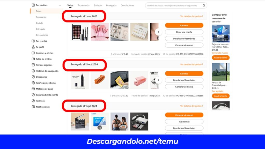 Cómo ver los pedidos de TEMU