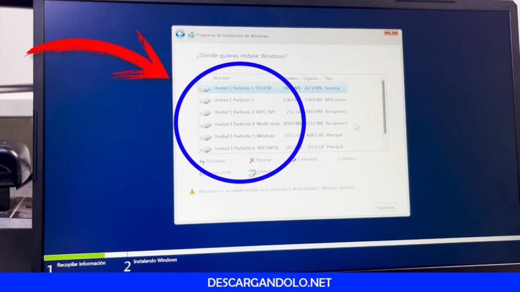 No se encontró ninguna unidad. Para conseguir un controlador de almacenamiento, haz clic en Cargar controlador