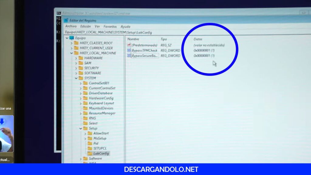 Editor del registro de Windows 11.