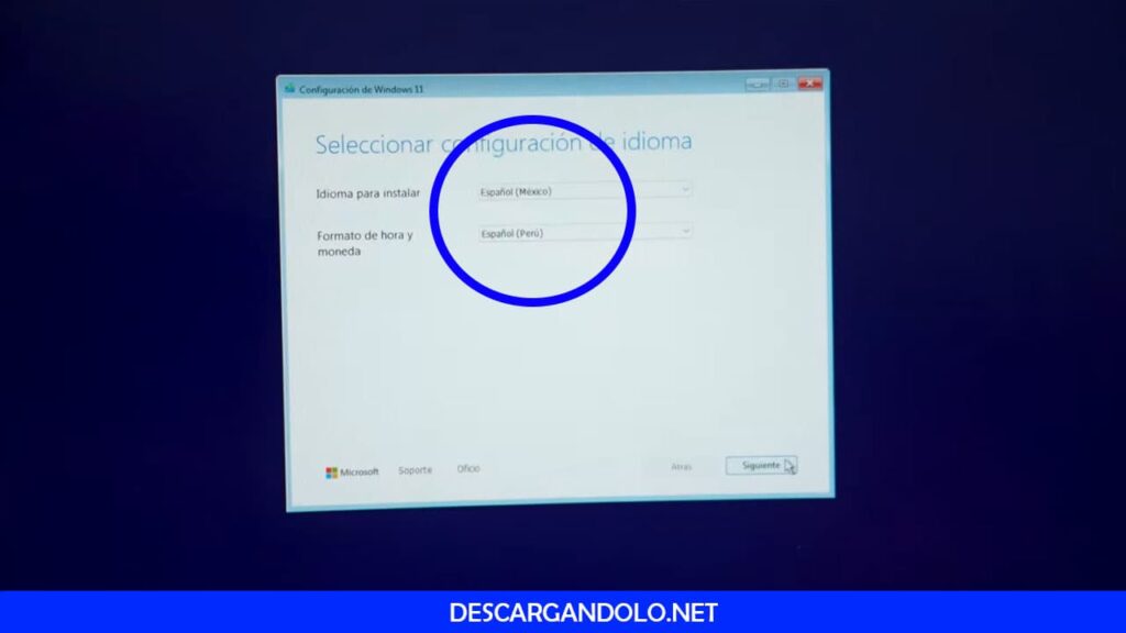 Configuración de idioma en Windows 11.