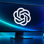Computadora con el logo de ChatGPT en primer plano y una flecha de descarga