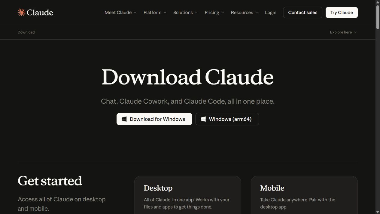 Descargar Claude para PC desde los botones oficiales para Windows y ARM64